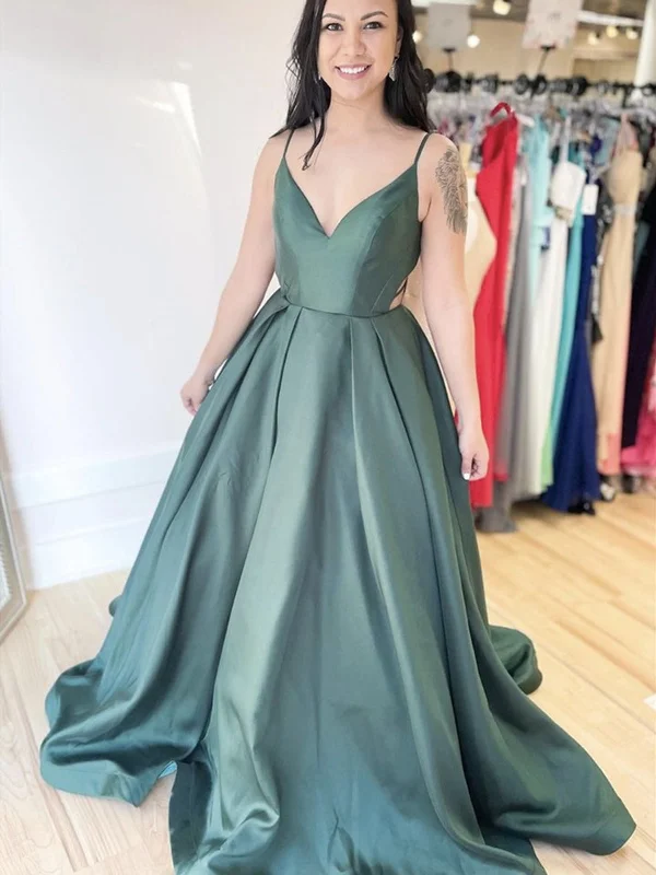 Best Seller A Line V Neck Backless Green Satin Long Prom Dresses, Open Back Green Formal Dresses, Green Evening Dresses Best Seller A Line V Neck Backless Green Satin Long Prom Dresses, Open Back Green Formal Dresses, Green Evening Dresses