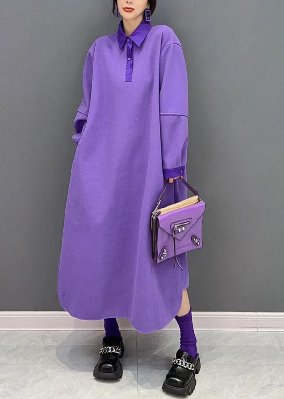 bodycon dressbodycon dressLoose Purple Peter Pan Collar Cotton Solid Dresses Spring