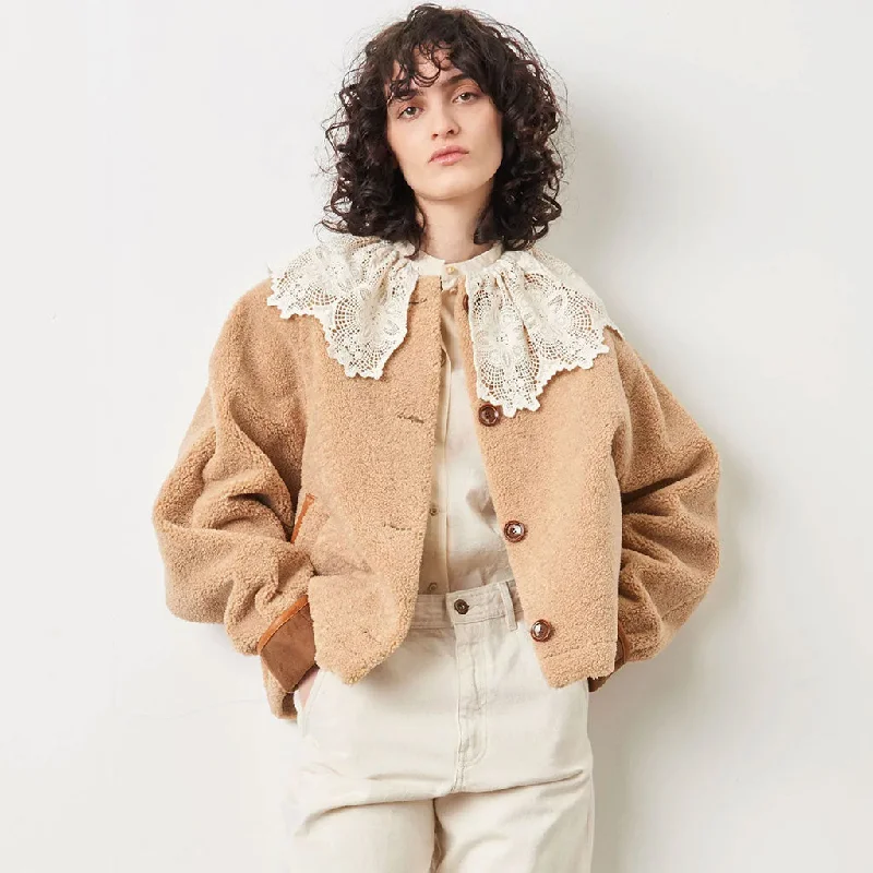 Stock Clearance Trendy Long Sleeve Side Pocket Single Breasted Teddy Coat - Camel