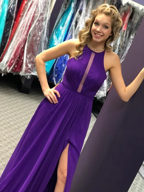 Exclusive Preview Unique Open Back Purple Chiffon Long Prom Dresses with High Slit, Long Purple Formal Graduation Evening Dresses SP2177 Exclusive Preview Unique Open Back Purple Chiffon Long Prom Dresses with High Slit, Long Purple Formal Graduation Evening Dresses SP2177