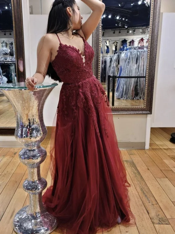 New Deals V Neck Backless Burgundy Lace Long Prom Dresses, Long Wine Red Lace Formal Evening Dresses New Deals V Neck Backless Burgundy Lace Long Prom Dresses, Long Wine Red Lace Formal Evening Dresses