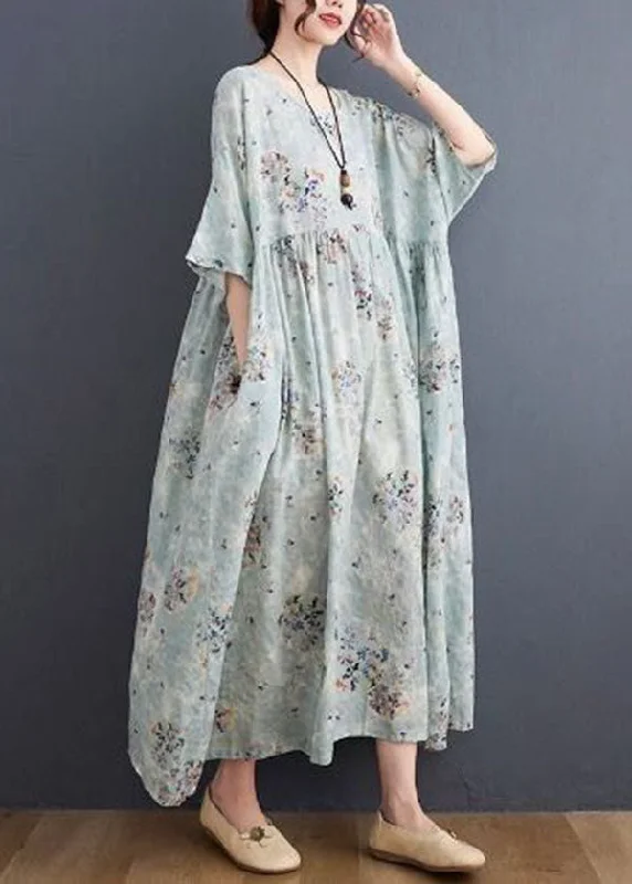 Hurry In Style Light Blue Oversized Print Exra Large Hem Cotton A Line Dress Summer