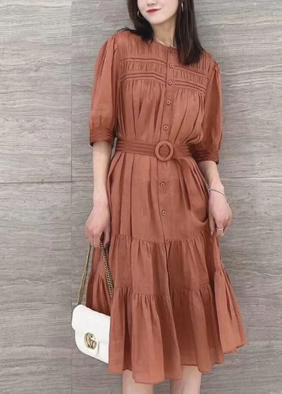 floral wrap dressfloral wrap dressSolid Color Stand Collar Puff Sleeve Belted Pleated Shirt Maxi Dress Orange