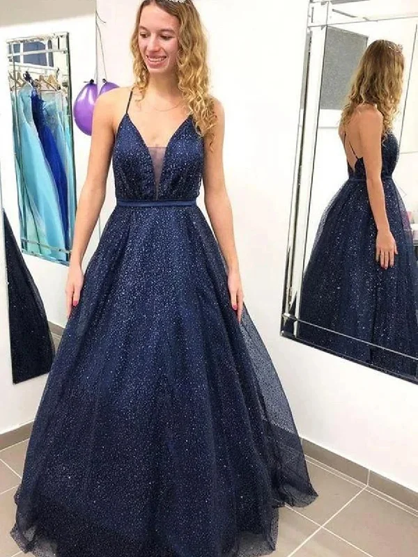 Early Bird Discount Shiny V Neck Backless Navy Blue Long Prom Dresses, Backless Navy Blue Formal Dresses, Sparkly Navy Blue Evening Dresses Early Bird Discount Shiny V Neck Backless Navy Blue Long Prom Dresses, Backless Navy Blue Formal Dresses, Sparkly Navy Blue Evening Dresses