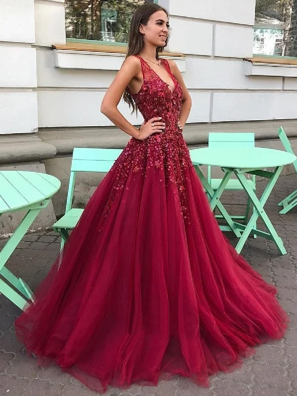 Today’s Deal V Neck Burgundy Floral Long Prom Dresses, 3D Flower Burgundy Long Formal Evening Dresses Today’s Deal V Neck Burgundy Floral Long Prom Dresses, 3D Flower Burgundy Long Formal Evening Dresses