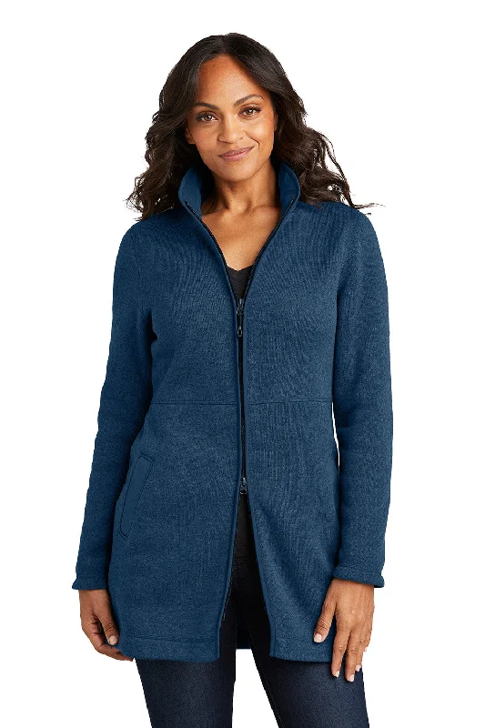 Super Savings Port Authority Womens Arc Pill Resistant Sweater Fleece Full Zip Long Jacket - Heather Insignia Blue - New Super Savings Port Authority Womens Arc Pill Resistant Sweater Fleece Full Zip Long Jacket - Heather Insignia Blue - New