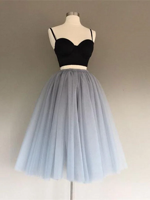 Sneak Peek Sale Two Pieces Spaghetti Straps Black and Grey Short Prom Dresses, Homecoming Dresses, Graduation Dresses Sneak Peek Sale Two Pieces Spaghetti Straps Black and Grey Short Prom Dresses, Homecoming Dresses, Graduation Dresses