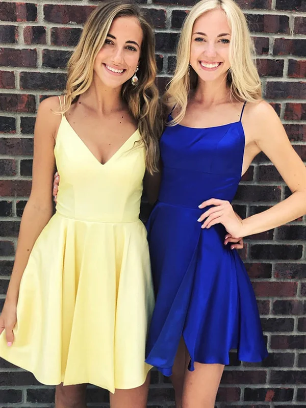 textured dresstextured dressA Line V Neck Backless Yellow/Royal Blue Short Prom Dresses Homecoming Dresses, Backless Royal Blue/Yellow Formal Graduation Evening Dresses