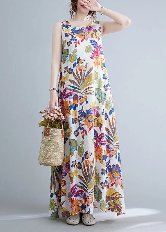 Great Deals Bohemian O-Neck Print Cotton Long Dresses Summer