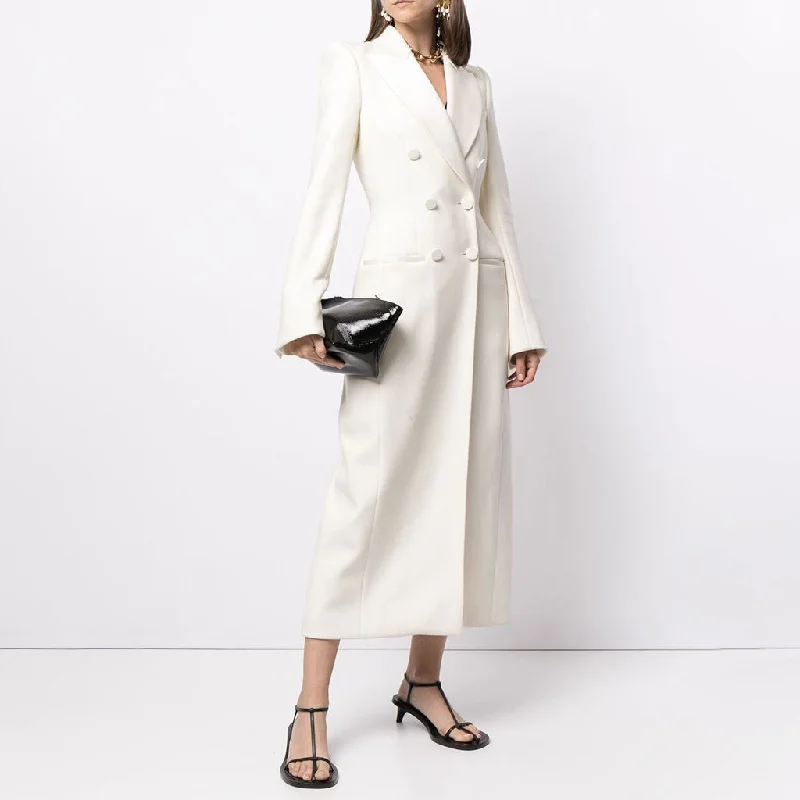 Markdown Madness Monochrome Peak Lapel Long Sleeve Double Breasted Back Split Tailored Coat Markdown Madness Monochrome Peak Lapel Long Sleeve Double Breasted Back Split Tailored Coat