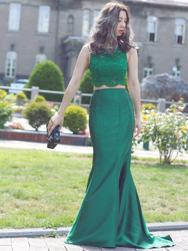 Limited Availability Round Neck Two Pieces Mermaid Beaded Lace Green Prom Dresses, Mermaid Lace Green Formal Dresses, Green Evening Dresses Limited Availability Round Neck Two Pieces Mermaid Beaded Lace Green Prom Dresses, Mermaid Lace Green Formal Dresses, Green Evening Dresses