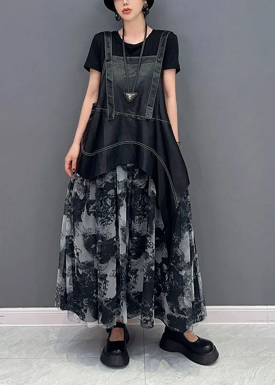 modern dressmodern dressStylish Black Asymmetrical Patchwork Exra Large Hem Chiffon Strap Dress Summer