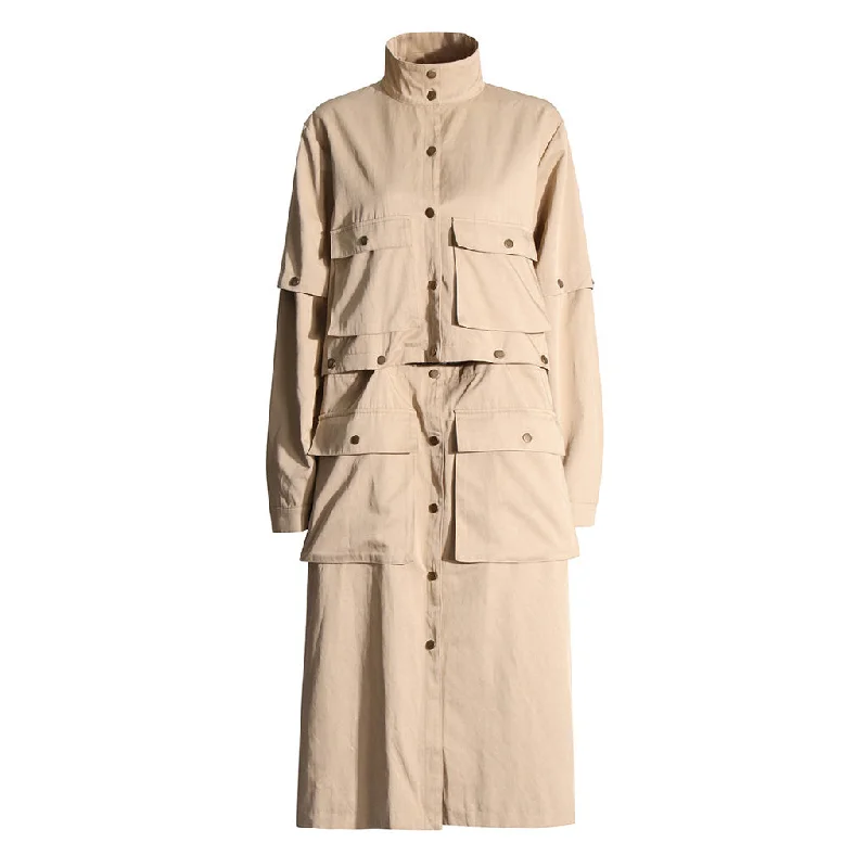 Crazy Savings Deconstructed High Neck Long Sleeve Cargo Pocket Button Up Trench Coat Crazy Savings Deconstructed High Neck Long Sleeve Cargo Pocket Button Up Trench Coat