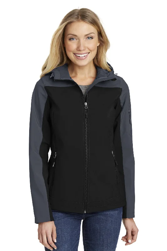 Limited Time Port Authority Womens Core Wind & Water Resistant Full Zip Hooded Jacket - Black/Battleship Grey