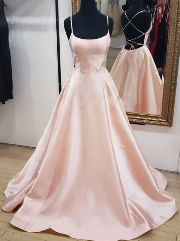 Deal Mania Simple Backless Pink Long Prom Dresses, Pink Formal Graduation Evening Dresses