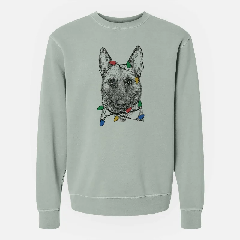 retro sports hoodieChristmas Lights Gunther the Belgian Malinois - Unisex Pigment Dyed Crew Sweatshirt