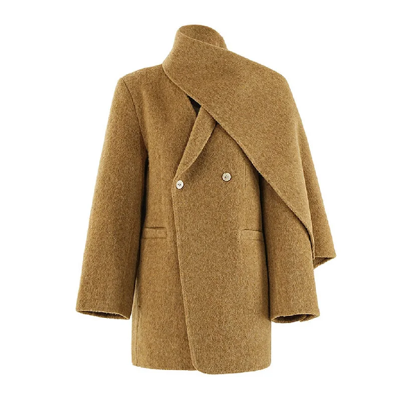 Deep Discounts Luxury Monochrome Two Button Strong Shoulder Long Sleeve Scarf Coat