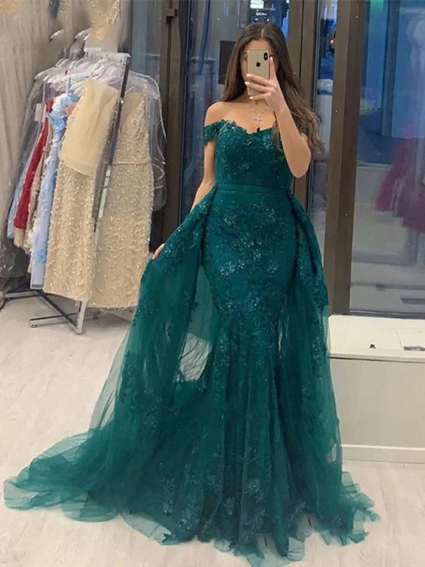 off-shoulder dressoff-shoulder dressOff Shoulder Mermaid Green Lace Long Prom Dresses, Mermaid Green Lace Formal Dresses, Green Lace Evening Dresses SP2128