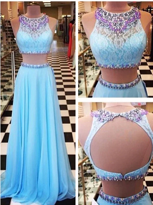 Weekend Special Custom Made A Line 2 Pieces Blue Long Lace Prom Dress, Lace Formal Dress Weekend Special Custom Made A Line 2 Pieces Blue Long Lace Prom Dress, Lace Formal Dress