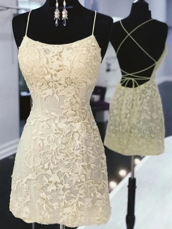 formal dressformal dressBackless Mermaid Short Yellow Lace Prom Dresses, Mermaid Yellow Lace Formal Graduation Homecoming Dresses