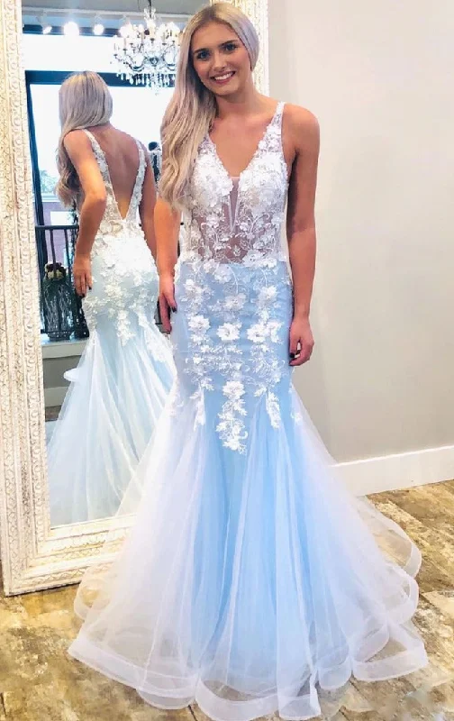 romantic dressromantic dressSexy Mermaid Sky Blue Pageant Dress