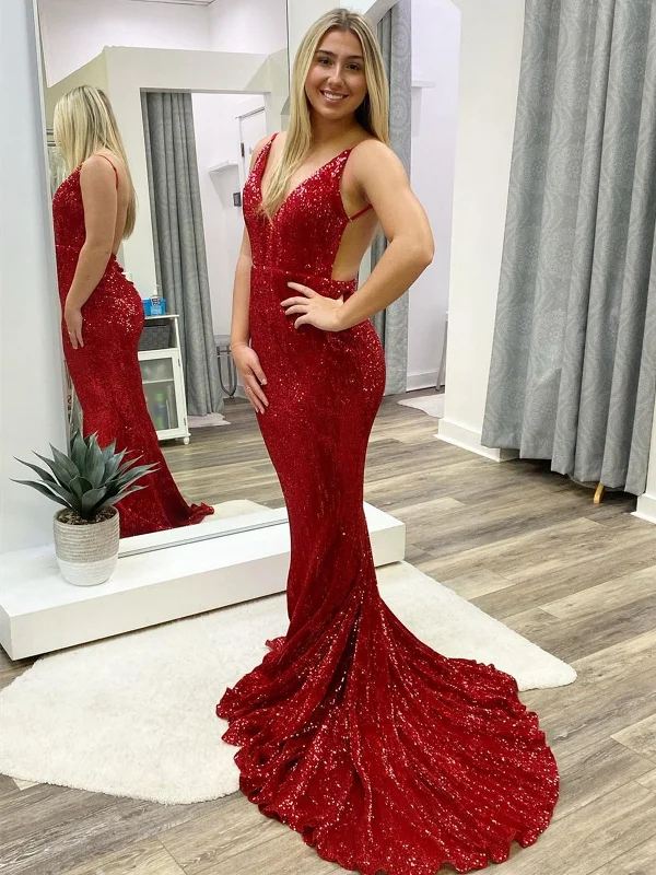 summer dresssummer dressMermaid V Neck Backless Burgundy Long Prom Dresses, Mermaid Burgundy Formal Dresses, Backless Burgundy Evening Dresses SP2275