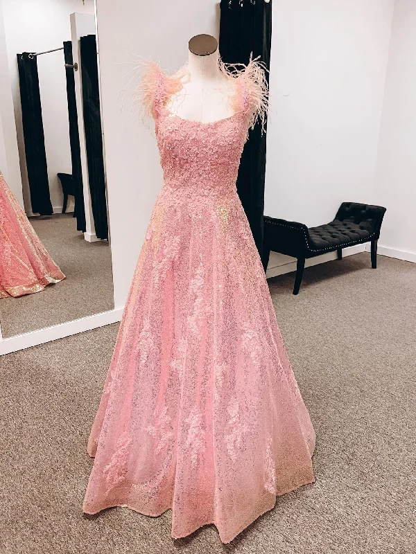 structured dressstructured dressOpen Back Pink Lace Prom Dresses Long, Pink Lace Formal Dresses, Pink Evening Dresses SP2682