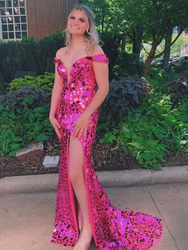 casual knit dresscasual knit dressOff Shoulder Pink Sequins Mermaid long Prom Dresses with High Slit, Mermaid Pink Formal Graduation Evening Dresses SP2499