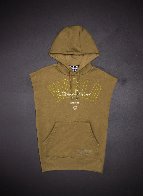 Value Deals WORLD DOMINATION SLEEVELESS HOODIE - OLIVE