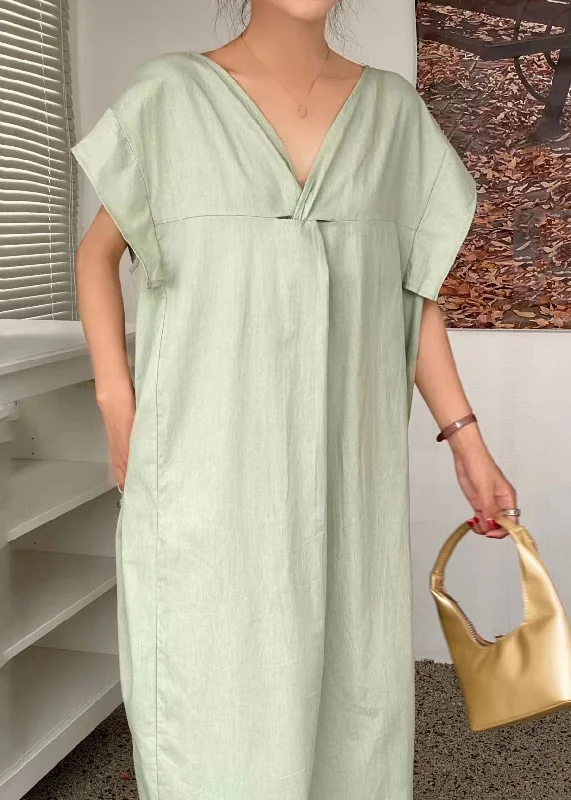 flowy evening dressflowy evening dressCasual Light Green V Neck Wrinkled Patchwork Cotton Dresses Summer