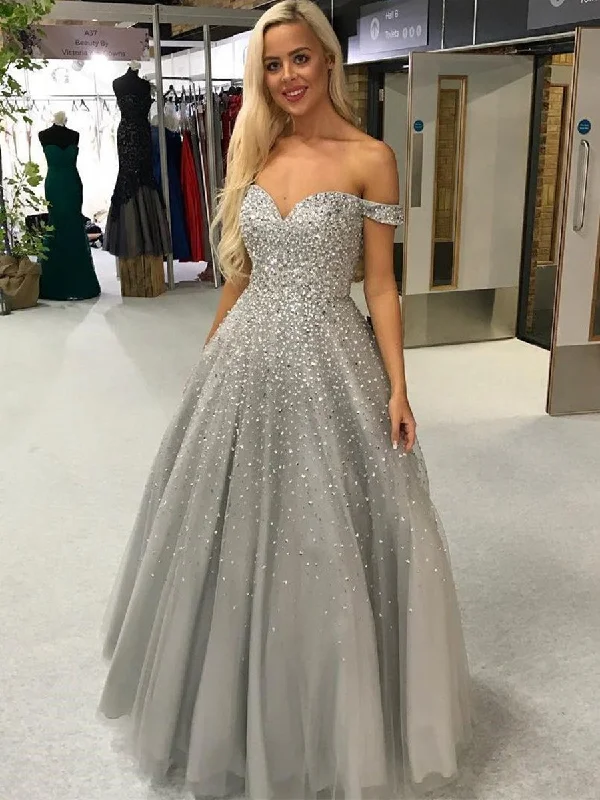 Reduced Prices Gorgeous Off Shoulder Silver Grey Sequins Long Prom Dresses, Off Shoulder Grey Formal Evening Dresses Reduced Prices Gorgeous Off Shoulder Silver Grey Sequins Long Prom Dresses, Off Shoulder Grey Formal Evening Dresses
