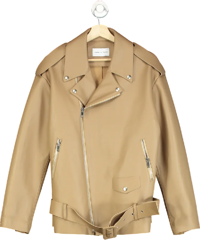 Epic Deals JANE & TASH Beige Oversized Belted Leather Jacket UK M