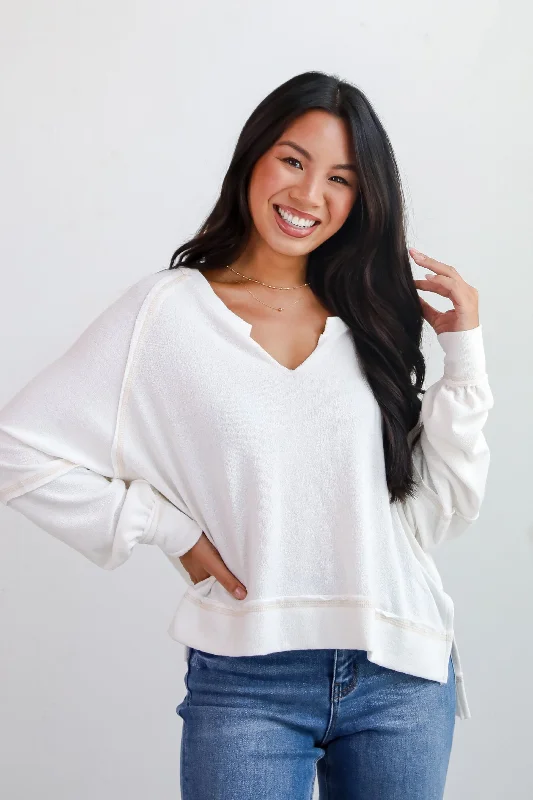 athletic streetwear sweatshirtFINAL SALE - Comfy Passion White Terry Cloth Top