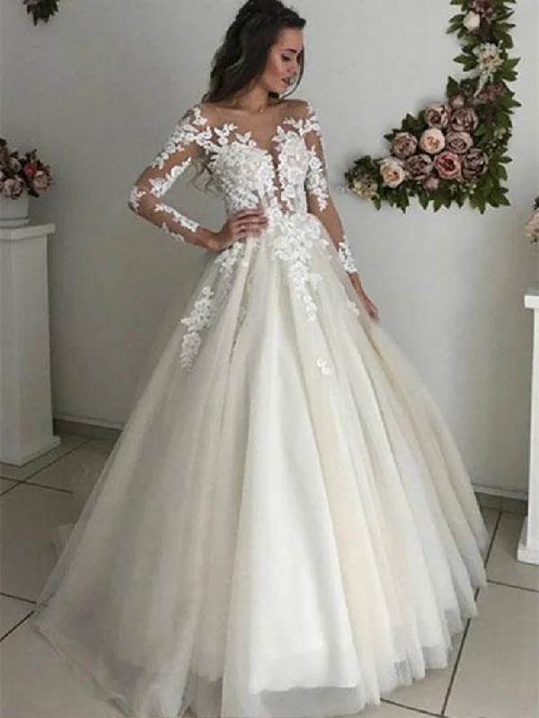 Final Markdown Long Sleeves Lace White Wedding Dresses, Long Sleeves Lace White Long Prom Dresses, White Lace Formal Dresses, Evening Dresses