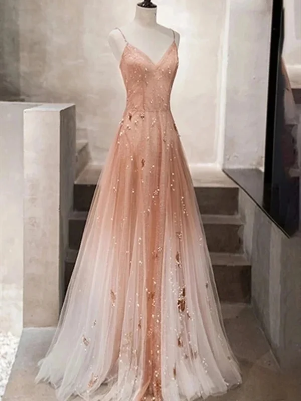 Early Access A Line V Neck Open Back Champagne Tulle Beaded Long Prom Dresses, V Neck Champagne Formal Graduation Evening Dresses Early Access A Line V Neck Open Back Champagne Tulle Beaded Long Prom Dresses, V Neck Champagne Formal Graduation Evening Dresses