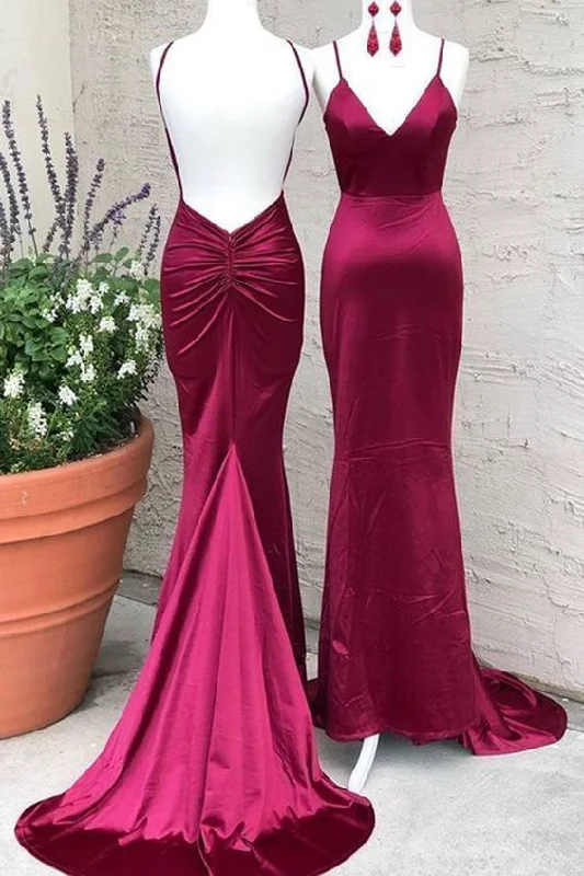 sleek dresssleek dressFitted Sexy Open Back Burgundy Evening Dress