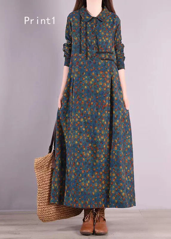 Bonus Savings Vintage Print Peter Pan Collar Patchwork Cotton Shirts Dresses Fall