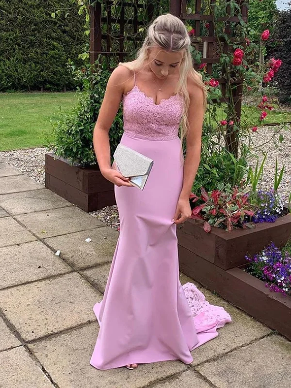 Special Price Mermaid Lavender Lace Long Prom Dresses, Mermaid Purple Lace Formal Dresses, Purple Lace Evening Dresses