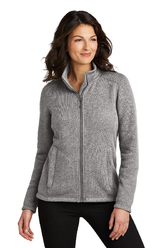 Super Bargain Port Authority Womens Arc Pill Resistant Sweater Fleece Full Zip Jacket - Heather Deep Smoke Grey - New