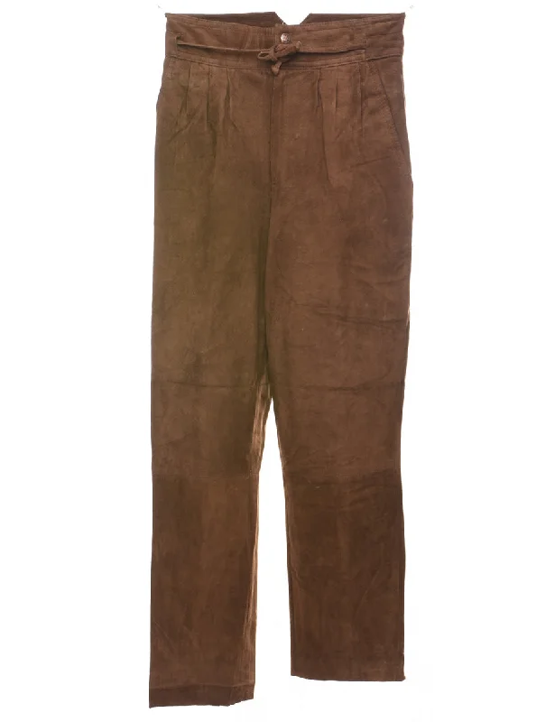Low Prices Brown High Waist Suede Trousers - W26 L27