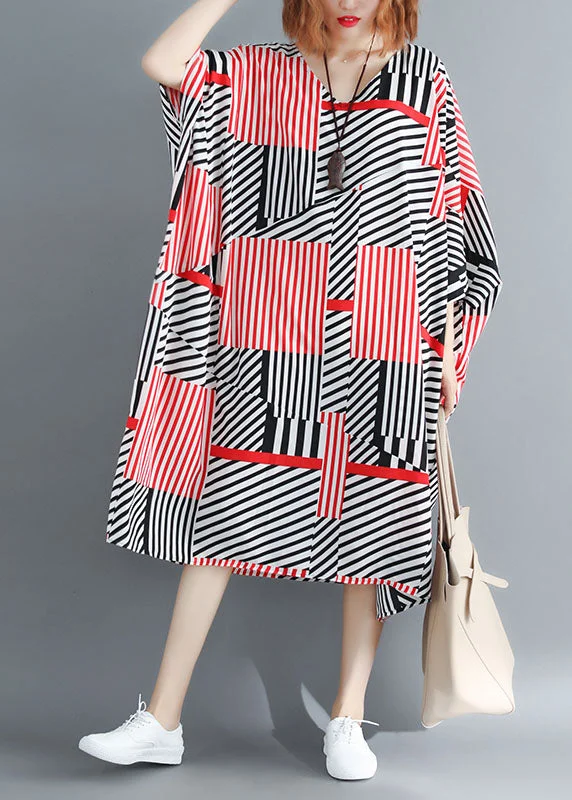 draped dressdraped dressFitted Black Red Striped Oversized Chiffon Maxi Dresses Batwing Sleeve