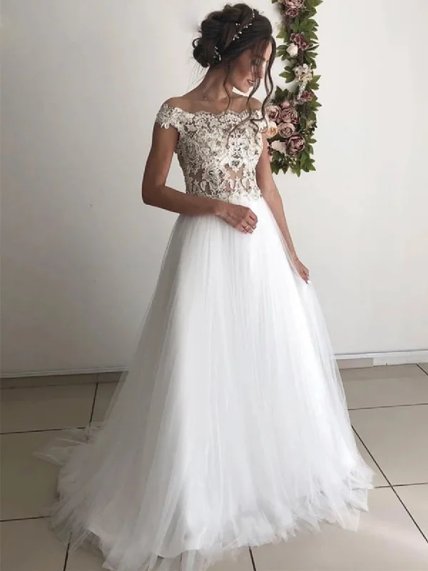 Daily Specials Off the Shoulder Round Neck White Lace Wedding Dresses, Off Shoulder White Lace Long Prom Formal Evening Dresses Daily Specials Off the Shoulder Round Neck White Lace Wedding Dresses, Off Shoulder White Lace Long Prom Formal Evening Dresses