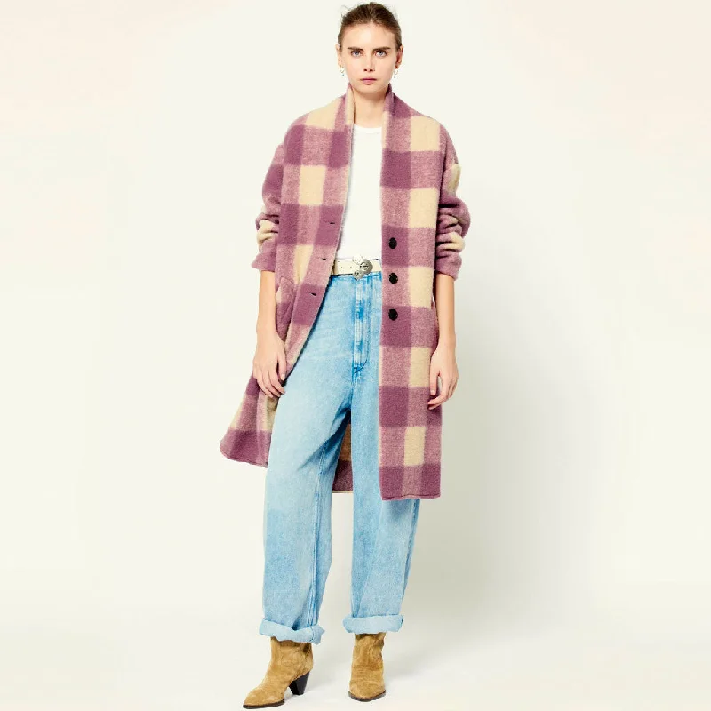 Huge Discounts Trendy Long Sleeve Single Breasted Wool Blend Check Coat - Rose