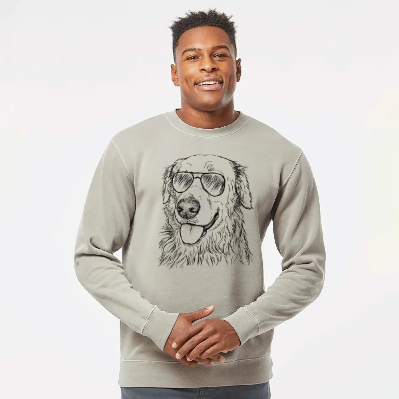 Major Savings Aviator Hopper the Golden Retriever - Unisex Pigment Dyed Crew Sweatshirt