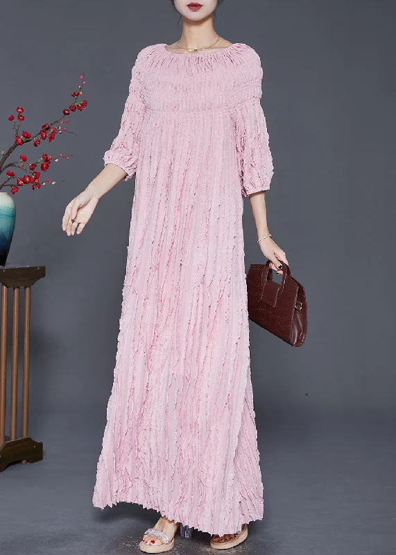 Sale Event Bohemian Pink Slash Neck Wrinkled Robe Dresses Fall