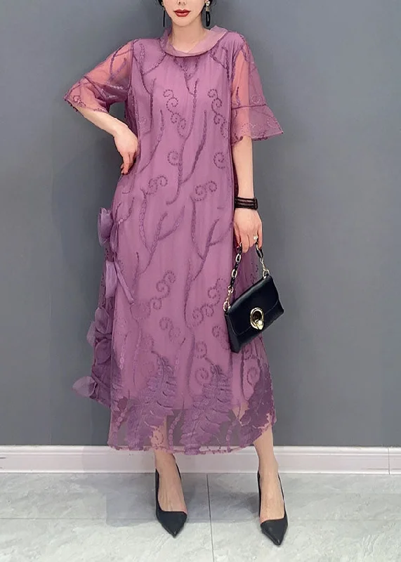 casual day dresscasual day dressPurple Floral Tulle Long Dress Embroideried Summer