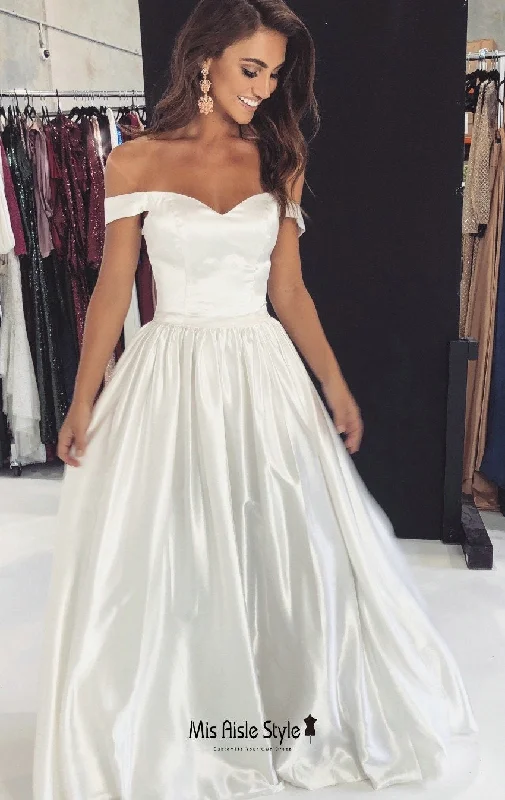 chic slip dresschic slip dressOff Shoulder Sleeve White Prom Dress