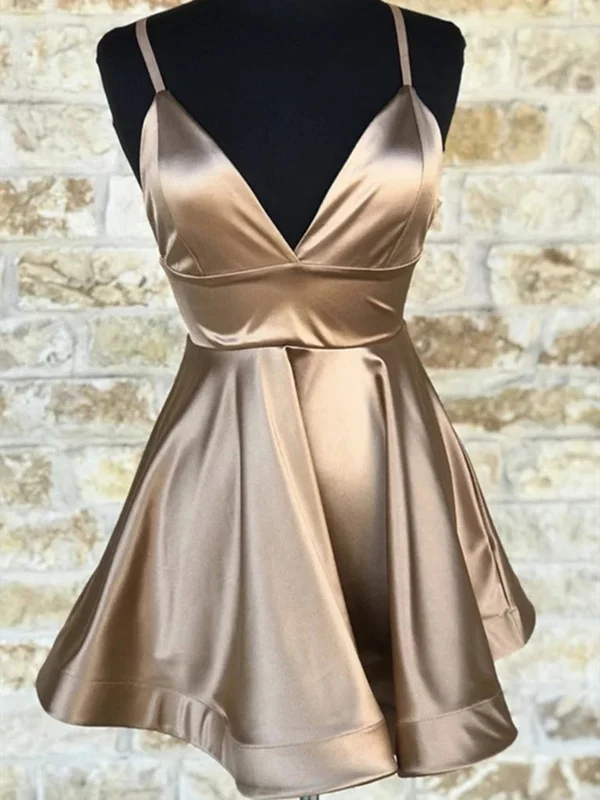 summer dresssummer dressCute V Neck Champagne Short Prom Dresses, V Neck Champagne Homecoming Dresses, Champagne Formal Evening Dresses