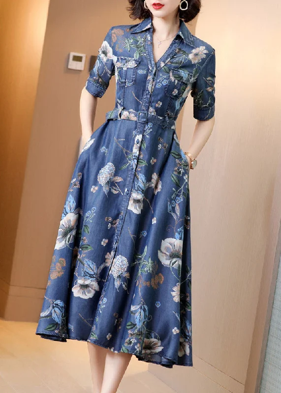 Today’s Deal Chic Blue Peter Pan Collar Print Button Sashes Denim Long Dress Short Sleeve Today’s Deal Chic Blue Peter Pan Collar Print Button Sashes Denim Long Dress Short Sleeve