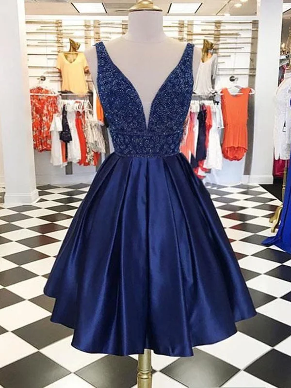 Quick Sale V Neck Navy Blue Prom Dresses, Navy Blue Homecoming Dresses Party Dresses Quick Sale V Neck Navy Blue Prom Dresses, Navy Blue Homecoming Dresses Party Dresses